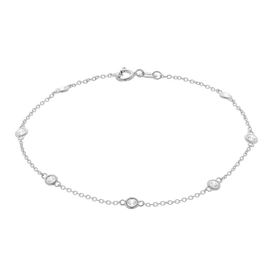 Brilliante Sterling Silver Simulated Diamond Station Bracelet