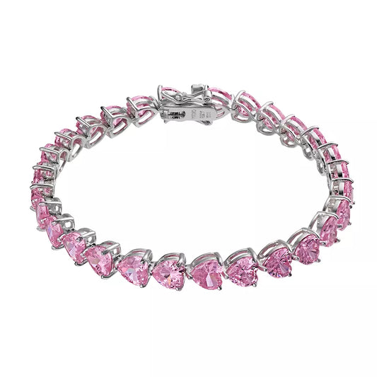 Brilliante Sterling Silver 6mm Heart Pink Simulated Diamond 7" Tennis Bracelet