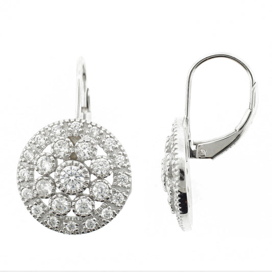 Brilliante Sterling Silver Simulated Diamond Cluster Milgrain Drop Earrings