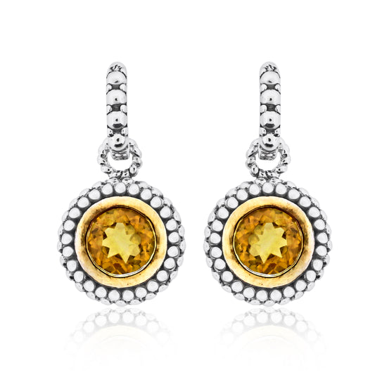 Belle Artique Sterling Silver 6mm Citrine Beaded Halo Drop Earrings