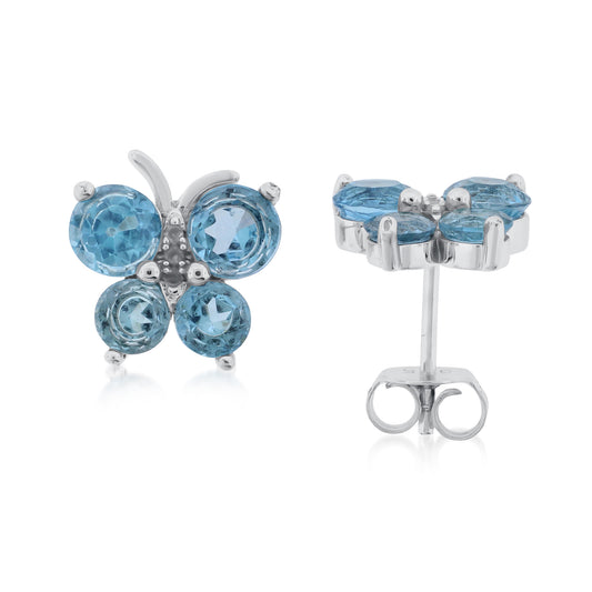 Belle Artique Sterling Silver Blue Topaz Butterfly Stud Earrings