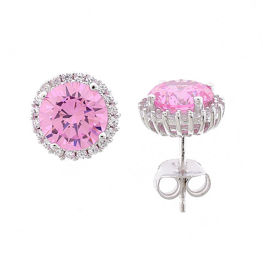 Brilliante Sterling Silver Simulated Fancy Color Diamond Halo Stud Earrings