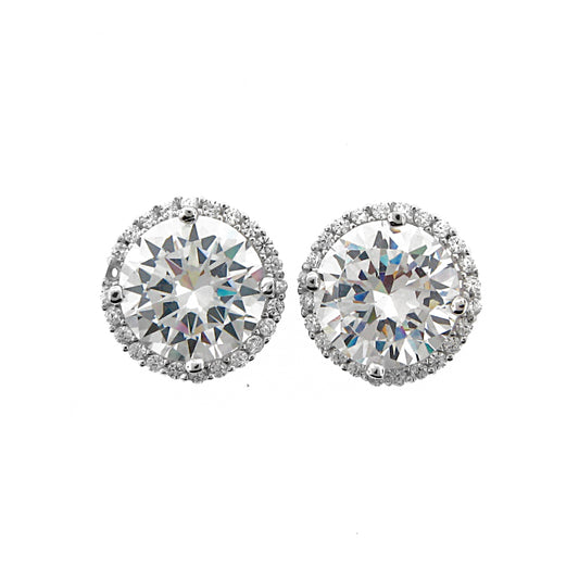 Brilliante Sterling Silver Simulated Choice of Size Diamond Stud Earrings