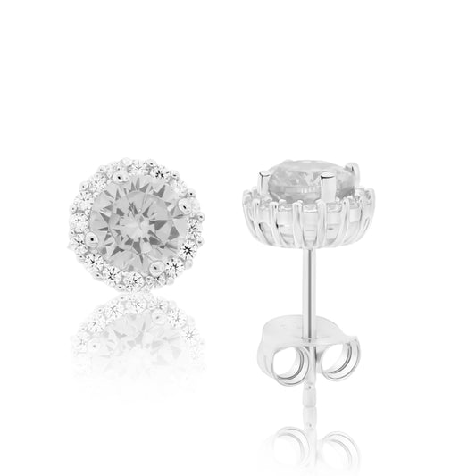 Brilliante Sterling Silver Simulated Choice of Size Diamond Stud Earrings