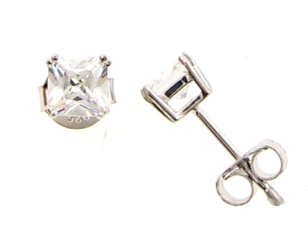 Brilliante Sterling Silver Simulated Diamond Princess-Cut Stud Earrings