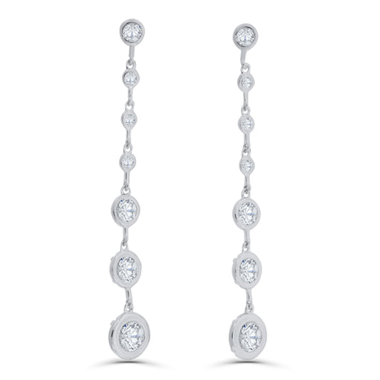Brilliante Sterling Silver Simulated Diamond Graduated Dangle Earrings