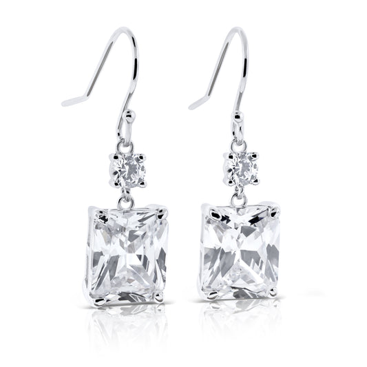 Brilliante Sterling Silver Simulated Diamond Octagon-Cut Drop Earrings