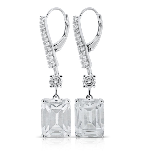 Brilliante Sterling Silver Simulated Diamond Pave Octagon-Cut Drop Earrings