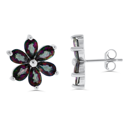 Belle Artique Sterling Silver Coated Topaz Flower Cluster Stud Earrings