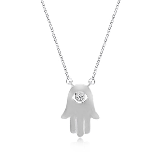 Brilliante Sterling Silver Simulated Diamond Hamsa Necklace