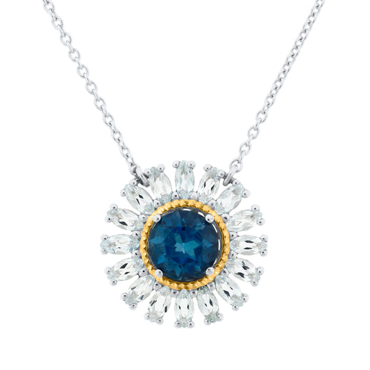 Belle Artique Sterling Silver Blue Topaz Sunburst Necklace