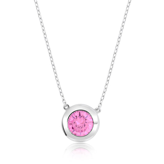 Brilliante Sterling Silver 8mm Simulated Diamond Bezel 16" Necklace + 2" Extender Choice of Color
