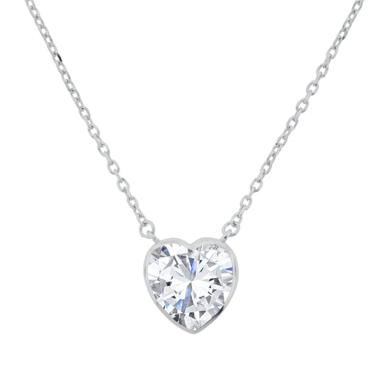 Brilliante Sterling Silver Simulated Diamond Heart Pendant With 18" Chain