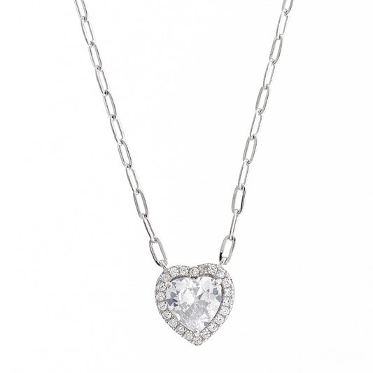 Brilliante Sterling Silver Choice of Cut Simulated Diamond Halo Necklace 16" Chain + 2" Extender