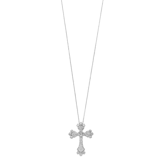 Brilliante Sterling Silver Simulated Diamond Cross Pendant with 18" Chain