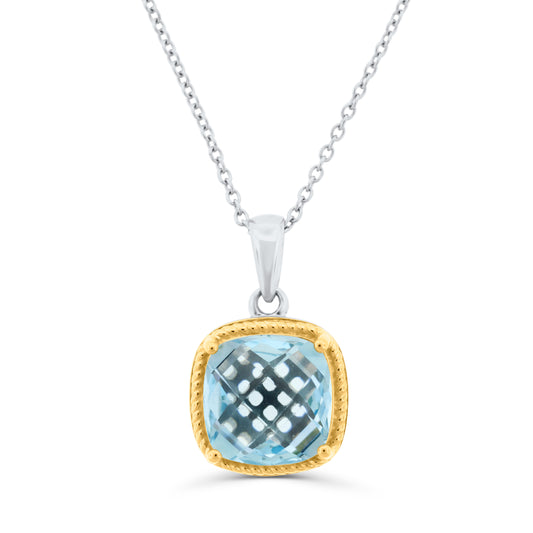 Belle Artique Sterling Silver Cushion Blue Topaz Briolette Pendant with Chain