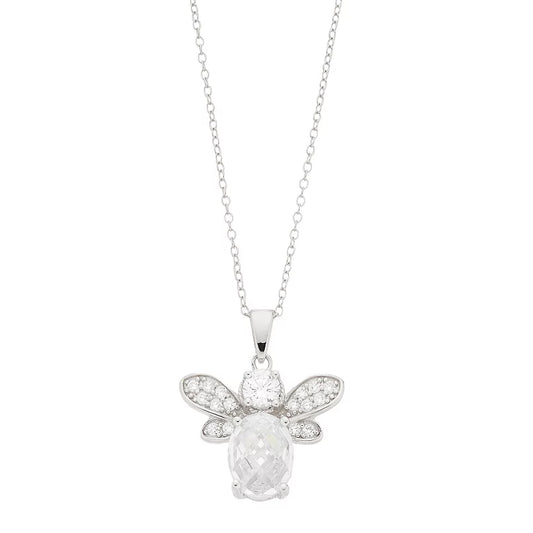 Brilliante Sterling Silver Simulated Diamond Bee Pendant with 18" Chain
