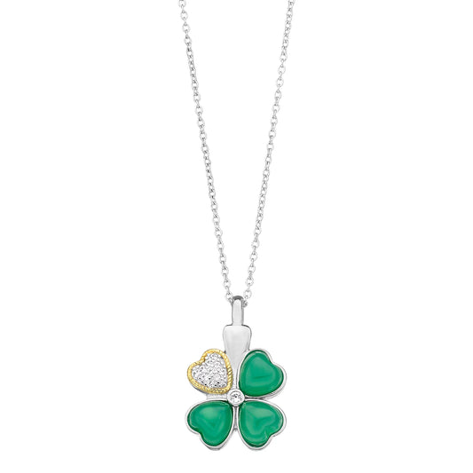 Belle Artique Sterling Silver Green Agate & Lab-Created Sapphire Clover Pendant