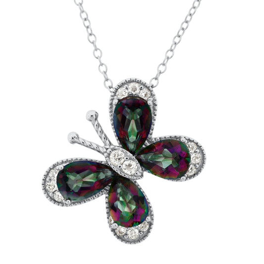 Belle Artique Sterling Silver Coated Topaz Butterfly Pendant with Chain
