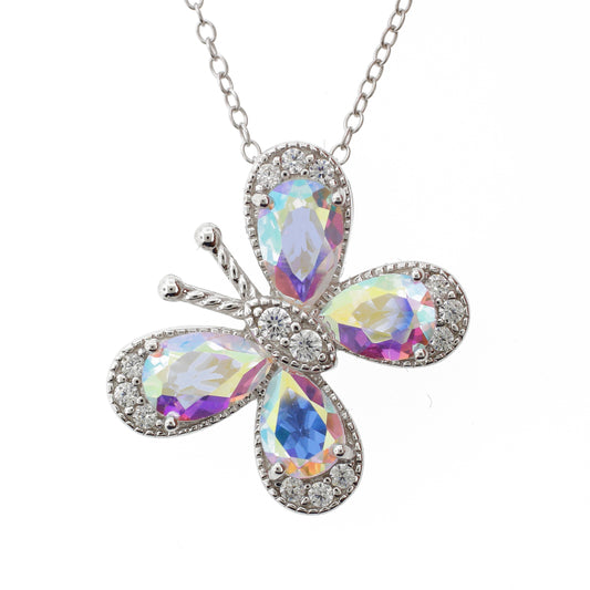 Belle Artique Sterling Silver Coated Topaz Butterfly Pendant with Chain