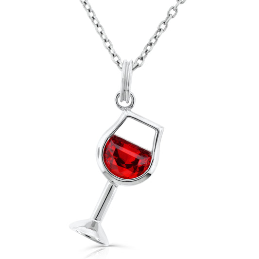 Brilliante Sterling Silver Simulated Diamond Wine Glass Pendant with 18" Chain