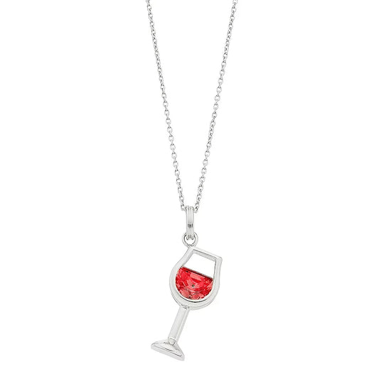 Brilliante Sterling Silver Simulated Diamond Wine Glass Pendant with 18" Chain
