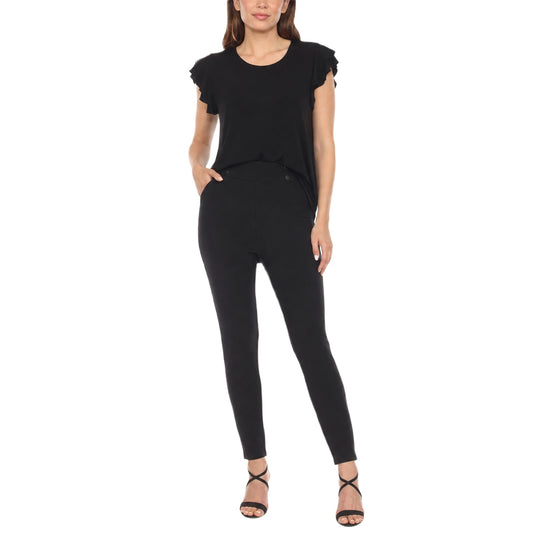 White Mark Women's Flutter Sleeve Top and Scuba Pants Set