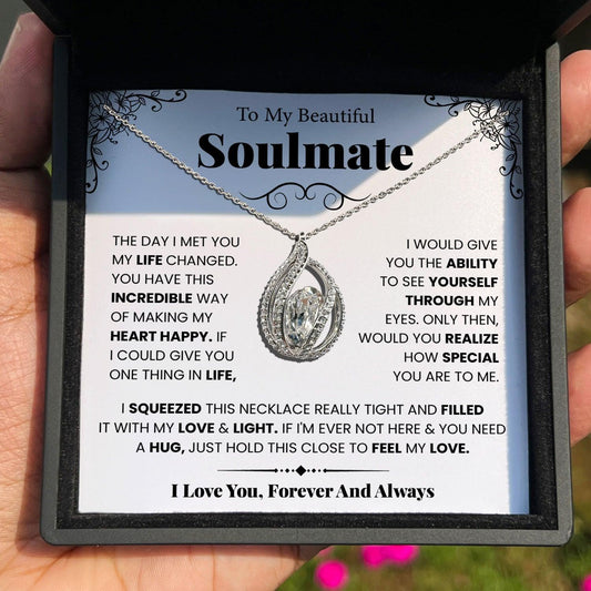 TRYNDI Rhodium Plated "To My Beautiful Soulmate" Swarovski Crystal Birdcage Necklace