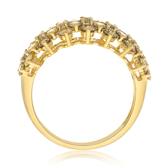 Beverly Hills Elegance 14K Gold 1.79ctw Multi-Color Diamond Multi-Row Ring