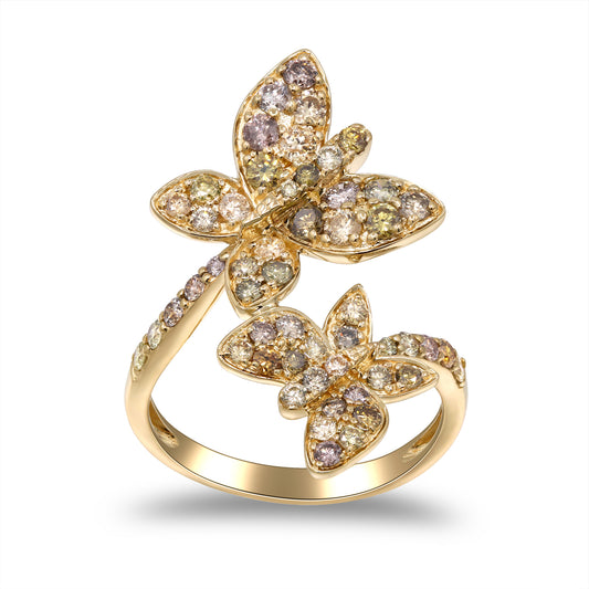 Beverly Hills Elegance 14K Gold 1.35ctw Multi-Color Diamond Butterfly Wrap Ring