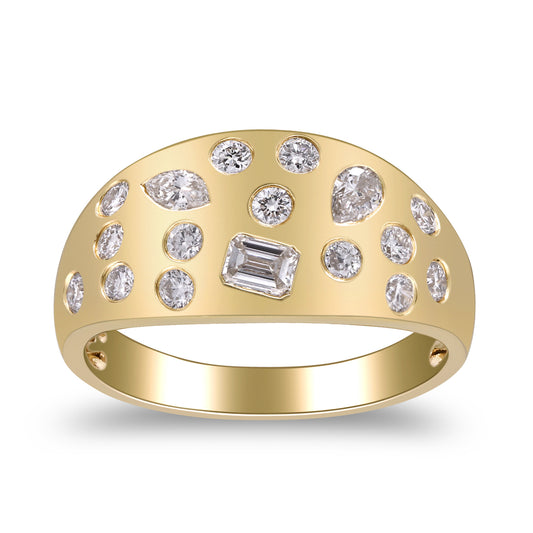 Beverly Hills Elegance 14K Gold 0.91ctw Multi-Shape Diamond Burnished Tapered Ring