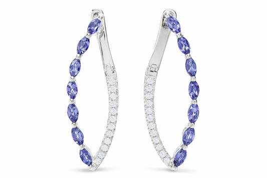Platinum Plated 1.63ctw Tanzanite Marquise Shape Forward-Facing Hoop Earrings