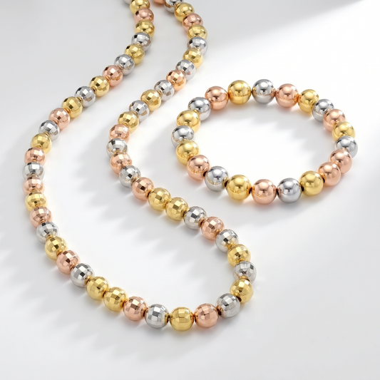 Toscana Italiana 18K Gold Plated Tri-Color Bead Necklace & Bracelet Set