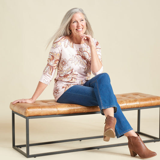 Christopher & Banks Floral Print Boatneck 3/4 Sleeve Tee