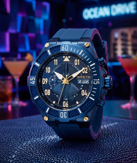 Invicta Men's 50mm Aviator Quartz Multifunction Blue Silicone Strap Watch
