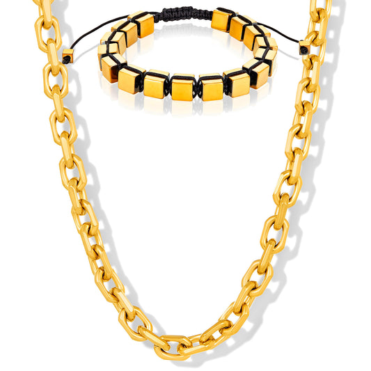 Invicta Men's Stainless Steel Chain Necklace & Hematite Bracelet Set