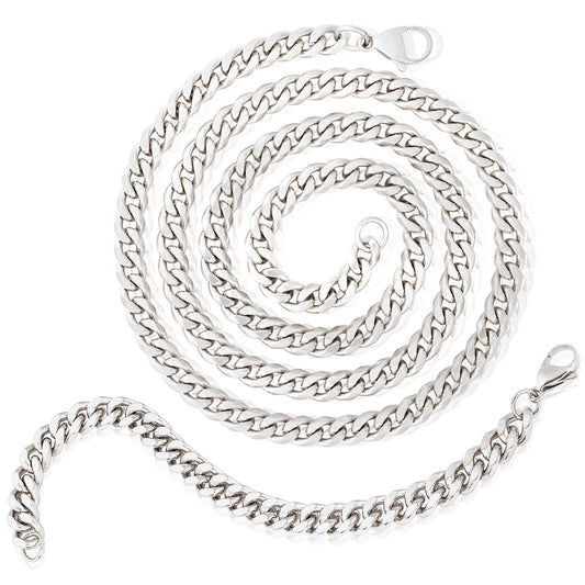 Invicta Men's Stainless Steel 6mm Curb Link Chain Necklace & Bracelet Set