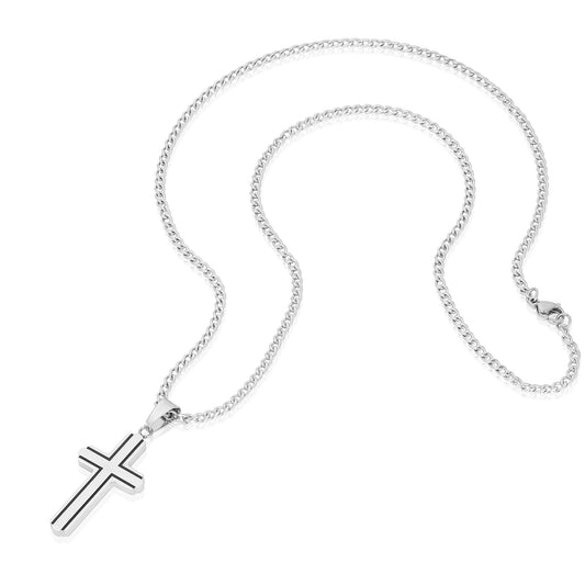 Invicta Men's Stainless Steel Black & Silvertone Cross Pendant with 24" Chain