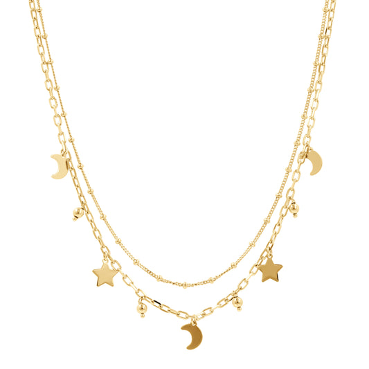 Toscana Italiana 18K Gold Plated Celestial Charm Double Row Necklace