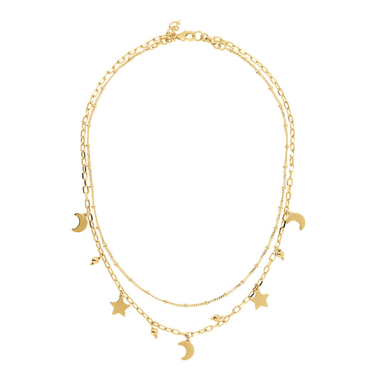 Toscana Italiana 18K Gold Plated Celestial Charm Double Row Necklace