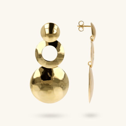Toscana Italiana 18K Gold Plated Hammered Three-Tier Drop Earrings