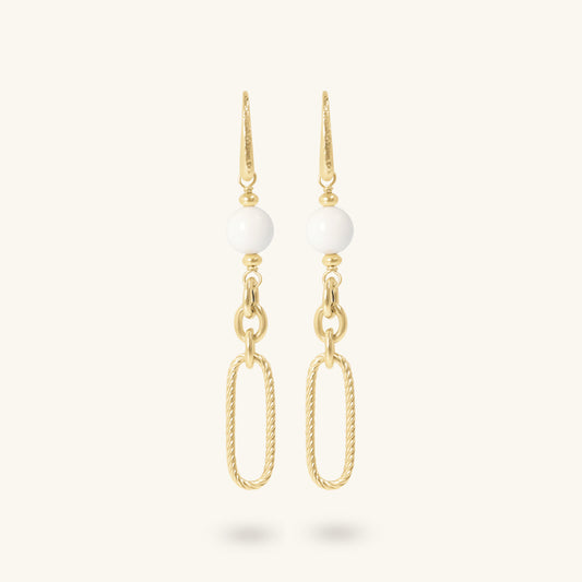 Toscana Italiana 18K Gold Plated White Agate & Oval Link Dangle Earrings