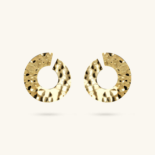Toscana Italiana 18K Gold Plated Hammered Forward Facing Hoop Earrings