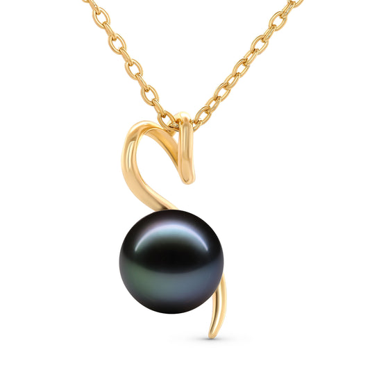 TRYNDI 18K Gold Plated 11-12mm Tahitian Black Pearl Swarovski Crystal Twist Necklace