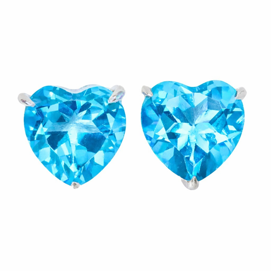 Gem Treasures 6mm Swiss Blue Topaz Heart Shape Stud Earrings