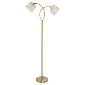 Tiffany-Style Lighting 61" Meg Brushed Gold Metal Candlestick Floor Lamp with Rattan Shades