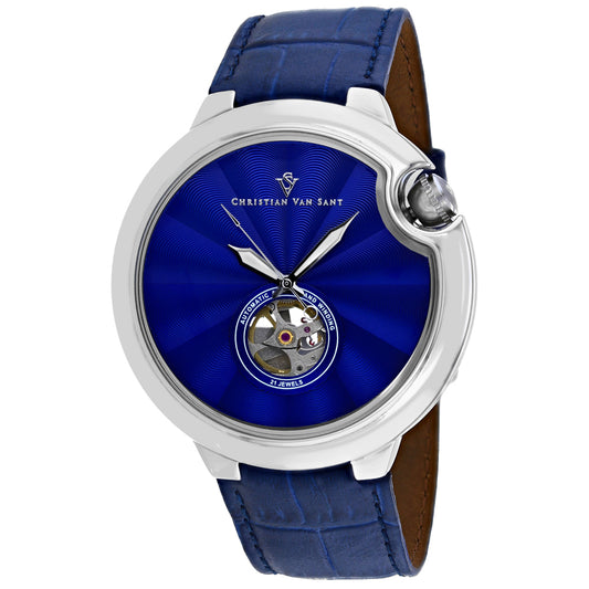 Christian Van Sant Men's 46mm Cyclone Automatic Open Heart Leather Strap Watch