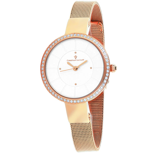 Christian Van Sant Women's 32mm Reign Quartz Crystal Bezel Mesh Bracelet Watch