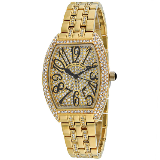 Christian Van Sant Women's 46mm Elegant Sparkle Quartz Crystal Dial Tonneau Bracelet Watch