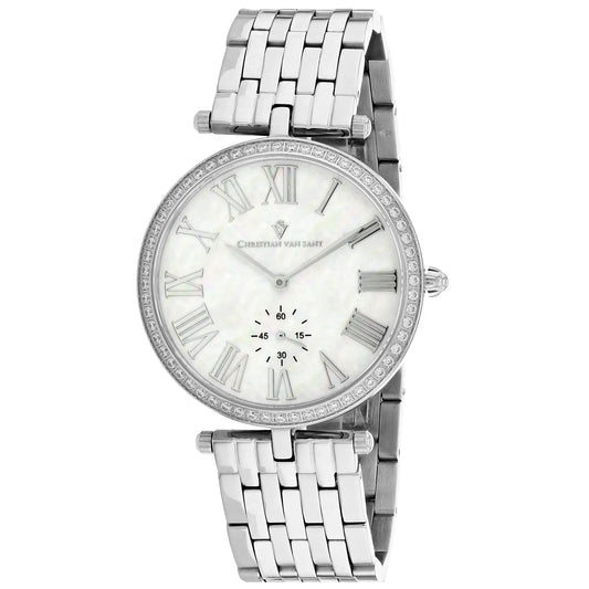 Christian Van Sant Women's 36mm Hush Quartz MOP Dial Crystal Bezel Bracelet Watch